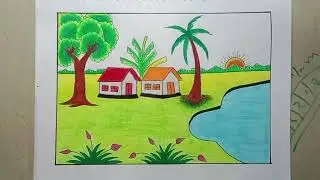 Beasutiful Pencil Landscape Village Shading ll surma drawing.