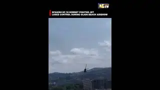SPANISH EF-18 HORNET FIGHTER JET LOSES CONTROL DURING GIJON BEACH AIRSHOW