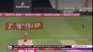 Josh Philippe check drive off Riley Meredith's bowling for six