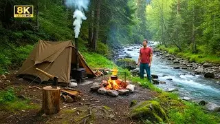 ASMR Solo Camping in Gentle Jungle Rain | Cozy Tent Setup and Relaxing Nature Sounds for Sleep