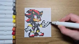 Drawing Shadow The Hedgehog in Pixel Art Style