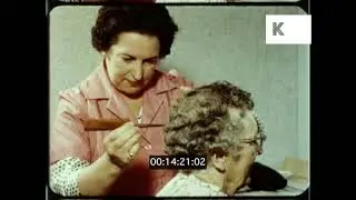 1960s UK, Hairdresser Styling Client's Hair, 16mm