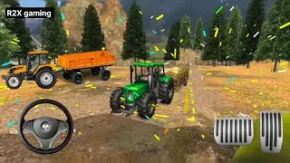 Tractor trolley loading drums in transport into unloading wood New tractor driver game