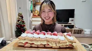 コストコの巨大ミルフィーユを大食い。