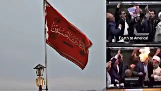 Terrifying  moment Iran unveils red flag at Mosque