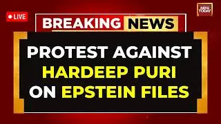 Epstein Files LIVE News: Protest Against Union Minister Hardeep Singh Puri | Congress Protest LIVE