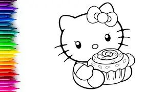 Hello Kitty with Cupcake Drawing, Painting & Colouring for Kids and Toddlers_ Child Art 