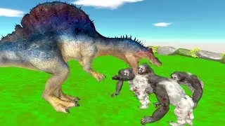 Dinosaur fight, Spinosaurus vs 4 kingkong - ARK ANIMAL REVOLT BETTLE SIMULATOR (ARBS)