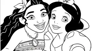Disney Princess Drawing, Princess Moana and Snow White Drawing and Coloring for Kids