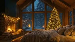 Cozy Loft Bedroom with Snowfall & Fireplace 🔥❄️ | Peaceful Winter Night Ambience for Sleep 🌙