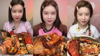 Mukbang #275:Eat seafood lobster 🦞 red devil shrimp 🍤 salmon shrimp 🍤🤤#mukbang #yummy #delicious 