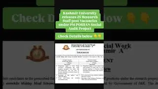 Kashmir University releases 25 Research Staff post Vacancies . Further job details in the comments 👇