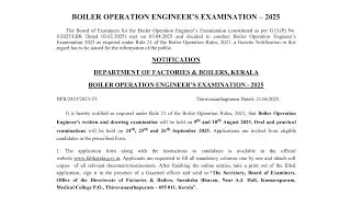 Kerala Boiler Operation Engineer BOE Exam Notification 2025