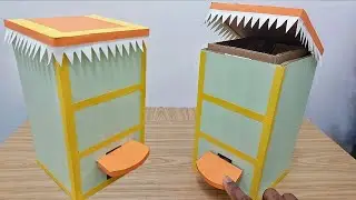 How To Make cute Trash bin From Cardboard || waste material craft ideas