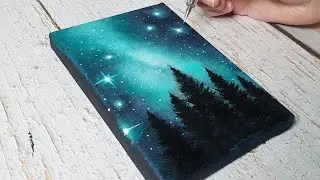 galaxy painting on black canvas / easy acrylic painting ideas for beginners ✨️