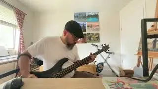 Schecter Stiletto Stealth-4Bass and the  Donner Wah pedal . 