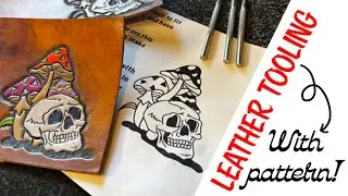 Leather tooling: skull and mushrooms WITH PATTERN