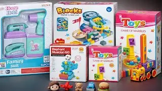 😮 Trending Toys Unboxing l House Hold Set l Blocks l Ball Elephant,Marble Game,Domino train,Eraser 