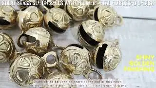 Solid Brass Sleigh Bells with Flower Petal Embossed Design, Pet Collar Bells, Large Jingle Bells