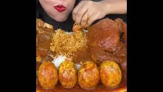 ASMR 🌶️WHOLE CHICKEN CURRY, EGG CURRY,BASMATI RICE EATING SHOW #shorts