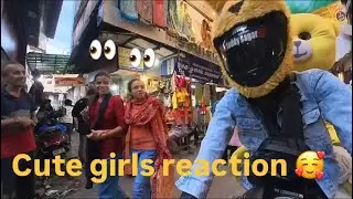 Cute girl reaction 🥰 market reaction 😱 bunny helmet reaction 😱 