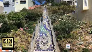 Video Walk San Francisco USA | 16th Avenue Tiled Steps | Murals Tour with commentary and MAP