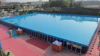 above ground metal framed pool with filter and pump for commercial use for swimming lesson (2)