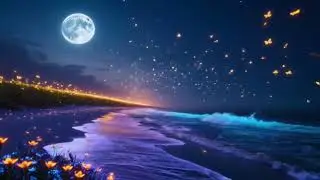 Harbor Light at the Moonlit Coast &mdash; 9 Hours | Ocean Waves (No Music) ASMR | Sleep &bull; Study &bull; Tinnitus
