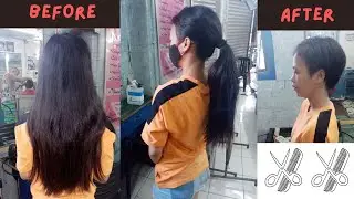 Cute girl shiny long hair cut very short #ladieshaircut #haircut #longtoshort #hairstyle #hair