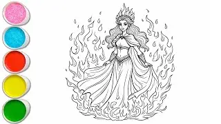 Cute Fire Princess Girl Drawing for kids, Painting & Coloring for kids | Let's Draw Together