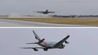 Emirates A380 impressive water spray departure from Christchurch Airport 30 December 2025 (EK413)