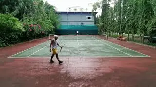 Tennis match in Pattaya between college level players NTRP 5+ two sets live