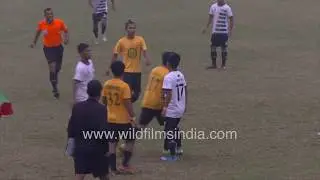 Action on the football field during Tamchon Trophy in slow motion
