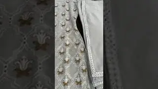 Grey Georgette Heavy Embroidery Foil Mirror Work Four Side Lace Dress Material