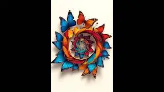 butterflies swirling in a spiral formation with bright jewel-tone wings