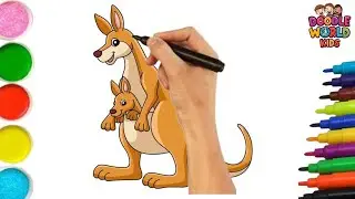 🦘💛 How to Draw Mother Kangaroo with Her Baby | Easy Drawing, Painting & Coloring for Kids &ndash; Doodle