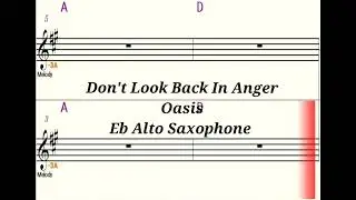 Don't Look Back On Anger - Eb Alto Saxophone - Play Along - Sheet Music - Backing Track
