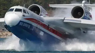 A Russian firefighting plane supplies sea water on the Turkish coast