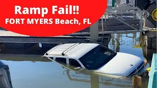 Boat Ramp Fail - Sunken Truck on Fort Myers Beach at Salty Sam's Marina
