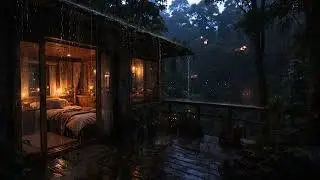 Amazon Jungle Rain Surrounding a Warm Cabin | Peaceful Night Ambience