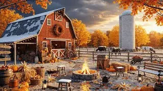 Cozy Winter Farm Ambience ❄ Crackling Fire, Pumpkins, Cows Grazing & Peaceful Countryside Sounds