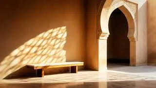 Sunlit Arabic Arch with Minimal Bench and Warm Shadows 4K Free Stock Footage| Minimal Scene