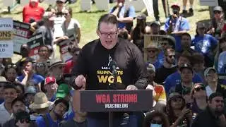 SAG-AFTRA's Duncan Crabtree-Ireland Speaks at WGA Strong Rally in LA