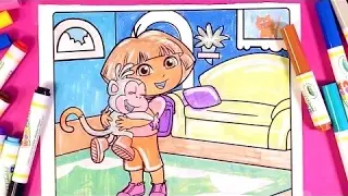Dora hugging Boots! Coloring Pages from Dora the Explorer Color Wonder
