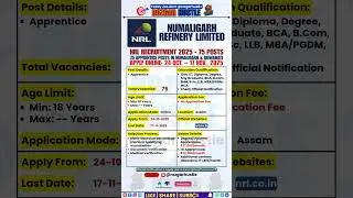NRL Apprentice Recruitment 2025 &ndash; Apply Online 75 Posts | #shorts #job #govtjobs #psujobs #refinery