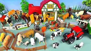 Farm Animal Toys in the sandbox | Cow Pig Horse Chicken