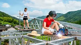 TIMELAPSE -- Weld Iron Bars and Iron Pillars to Build a Durable All Iron Cabin in the Forest
