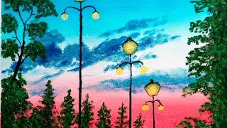 Sunset Landscape Acrylic Painting step by step 
