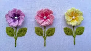 Cute Hibiscus Flowers Hand Embroidery Tutorial | Long and Short Stitch | Stem Stitch | Fly Stitch