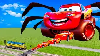 TRANSPORTING PIXAR CARS & PIXAR CATS & ThomasTrain vs McQueen vs TRACTORS - BeamNG.drive